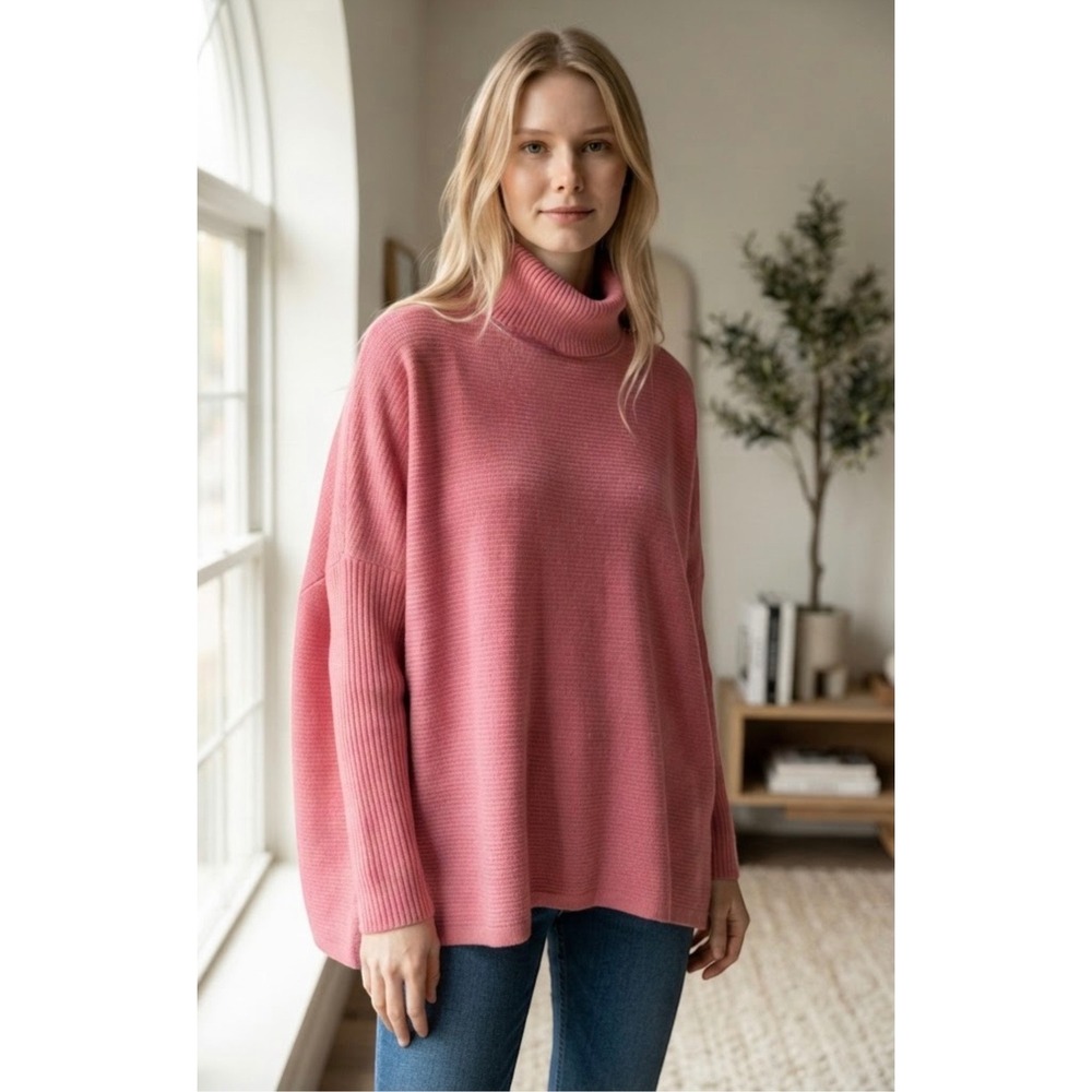 New York & Company Pink Turtleneck Poncho Sweater NWT Large